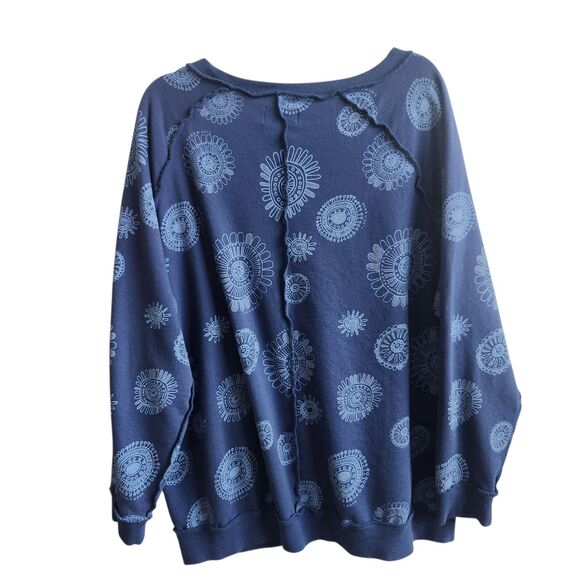 Life Is Good Womens Blue Crewneck Sweatshirt-Raw Seams-AllOverCelestial Print L - Picture 5 of 12